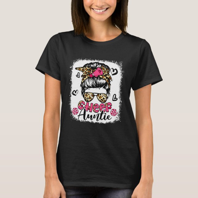Cheer Auntie Leopard Cute Messy Bun Hair Cheerlead T-Shirt (Vorderseite)