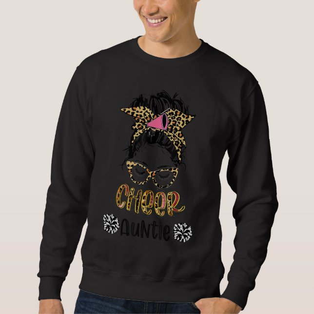 Cheer Auntie Leopard Messy Bun Cheerleader Mütter Sweatshirt (Vorderseite)