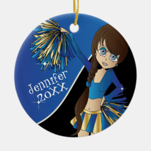 Cheer 📣 💖 Blue Cheerleader Girl Keramikornament