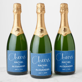 CHEER Blue Glitzer Wedding Sparkling Wine Labels