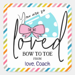 Cheer Bow und Megaphone Gift Tags für Cheerleader Quadratischer Aufkleber