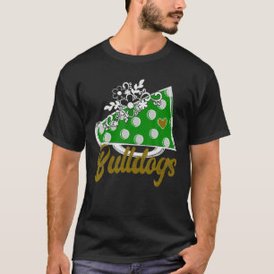 Cheer BULLDOG , grüne Megaphone Herz Blume Accen T-Shirt