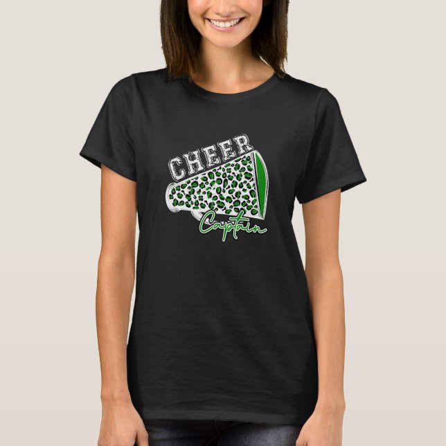 Cheer CAPTAIN Leopard Cheetah Megaphone Green Tren T-Shirt (Vorderseite)