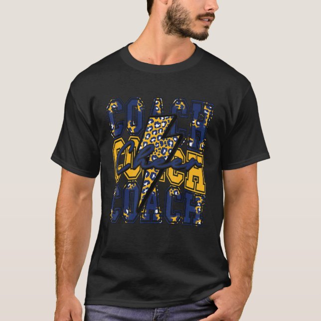 Cheer Coach Blitz Bolt Cheer Leopard Marine Gold T-Shirt (Vorderseite)