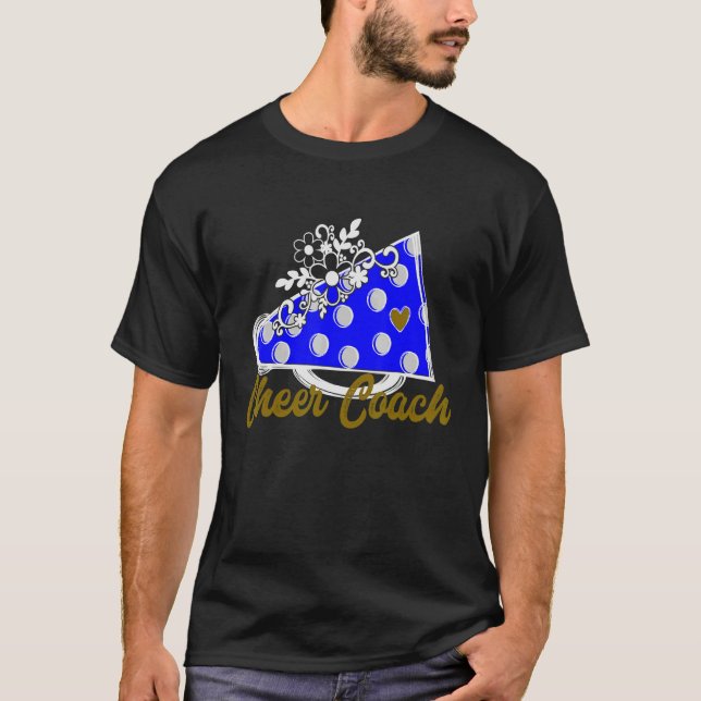 Cheer Coach  Blue Megaphone with Heart Flower Acce T-Shirt (Vorderseite)