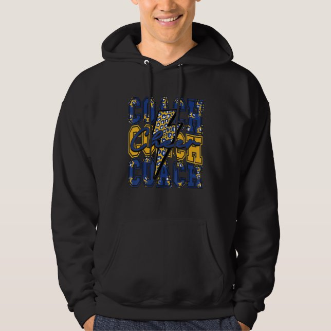Cheer Coach Lightning Bolt Cheer Leopard Blue Gold Hoodie (Vorderseite)
