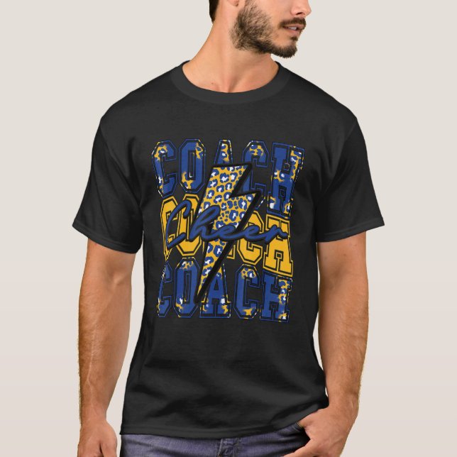 Cheer Coach Lightning Bolt Cheer Leopard Blue Gold T-Shirt (Vorderseite)