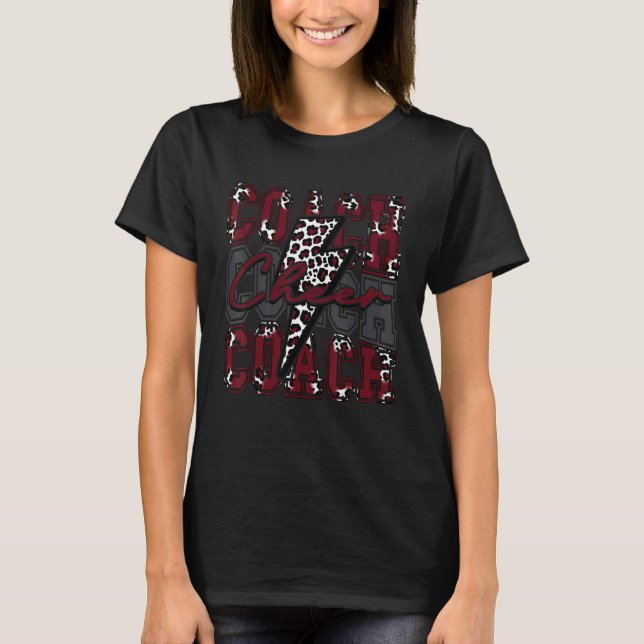 Cheer Coach Lightning Bolt Cheer Leopard Maroon T-Shirt (Vorderseite)