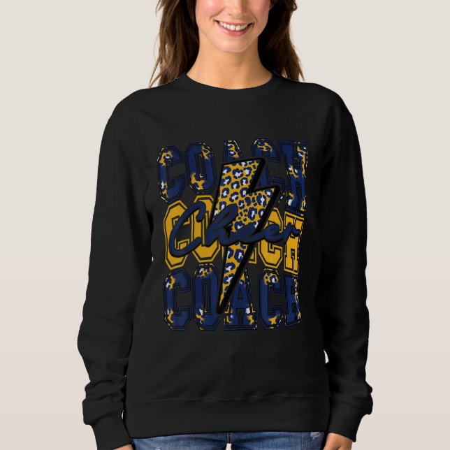 Cheer Coach Lightning Bolt Cheer Leopard Navy Gold Sweatshirt (Vorderseite)