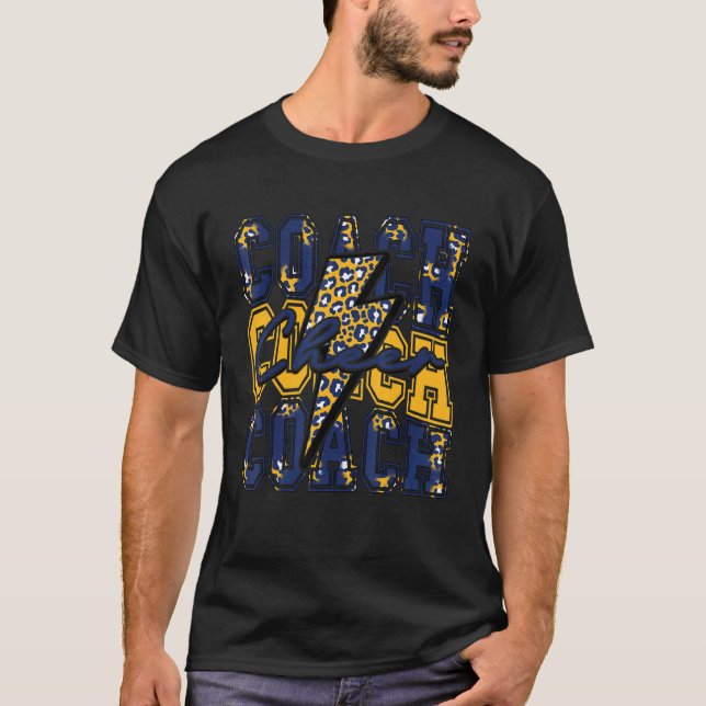 Cheer Coach Lightning Bolt Cheer Leopard Navy Gold T-Shirt (Vorderseite)