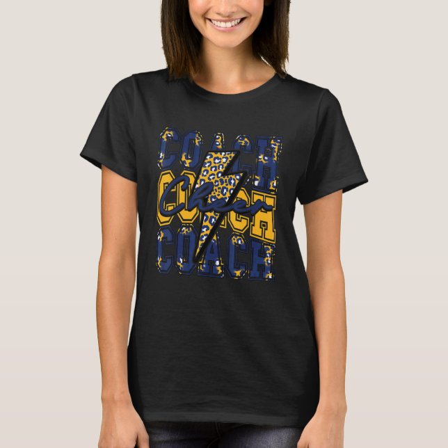 Cheer Coach Lightning Bolt Cheer Leopard Navy Gold T-Shirt (Vorderseite)