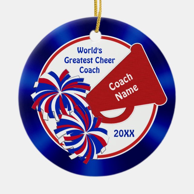 Cheer Coach Ornamente, Personalisiert Red White Bl Keramik Ornament (Vorne)