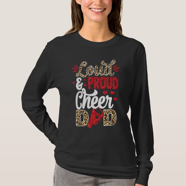 Cheer Dad Biggest Fan Leopard Print And Pom Pom T-Shirt (Vorderseite)