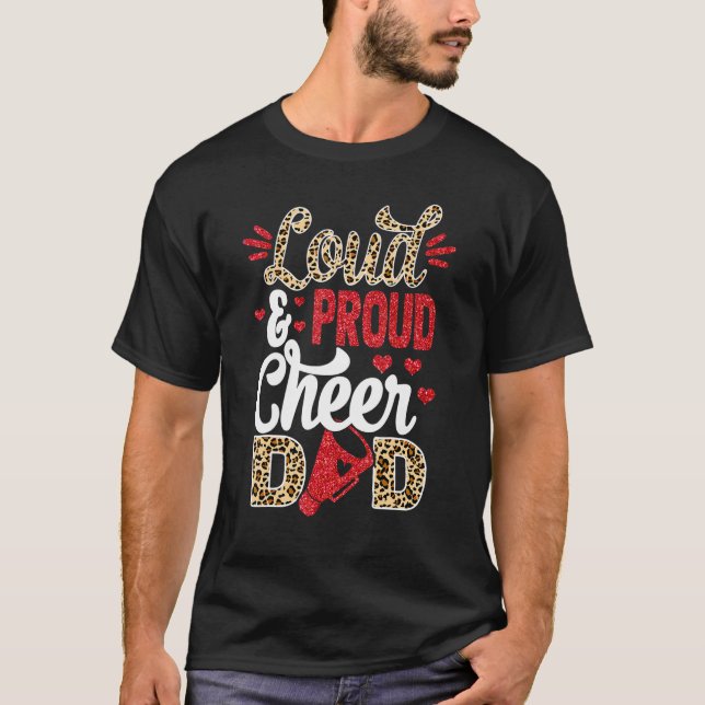 Cheer Dad Biggest Fan Leopard Print And Pom Pom T-Shirt (Vorderseite)