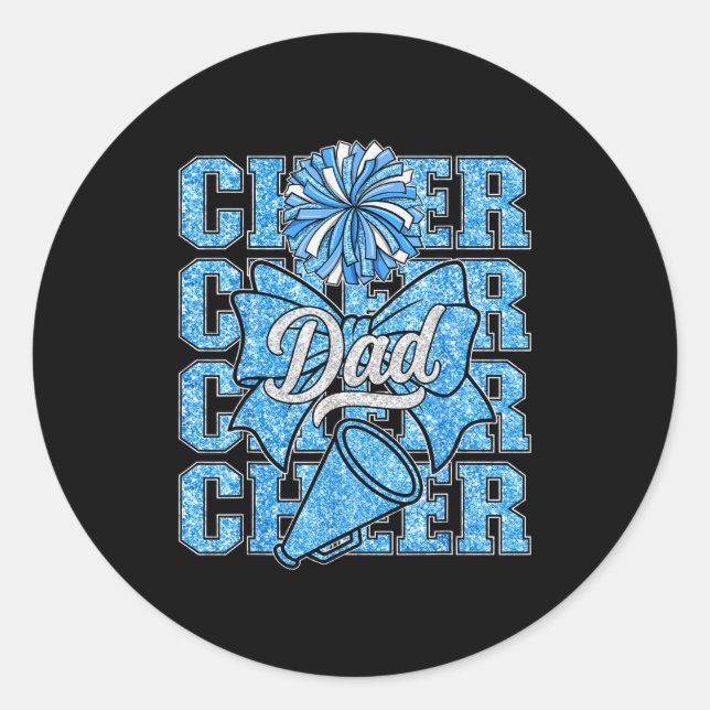 Cheer Dad Daddy Bow Srt Cheerleader Cheerleading B Runder Aufkleber (Vorderseite)