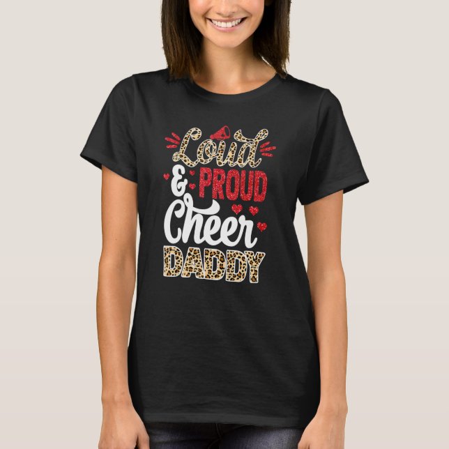 Cheer Daddy Biggest Fan Leopard Print And Pom Pom T-Shirt (Vorderseite)