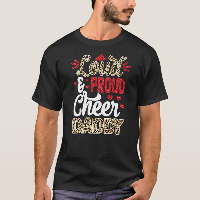 Cheer Daddy Großer Fan Leopard Print und Pom Pom T-Shirt (Vorderseite)