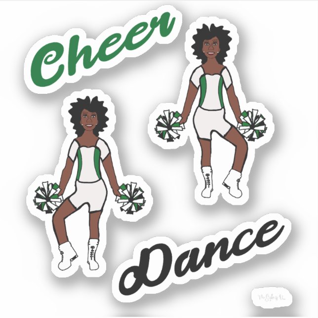 Cheer Dance Pom Stickers (Weiß Grün) Aufkleber (Vorderseite)