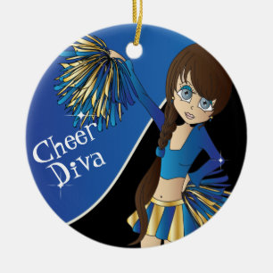 Cheer 📣 💖 Diva Blue Cheerleader Girl Keramikornament