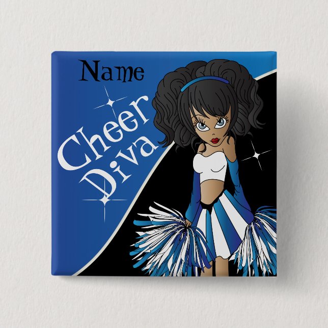 Cheer Diva Cheerleader Girl | DIY Name | Blau Button (Vorderseite)