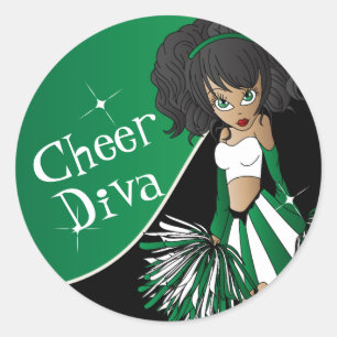 Cheer Diva Girl 📣 Cheerleader in Green Runder Aufkleber