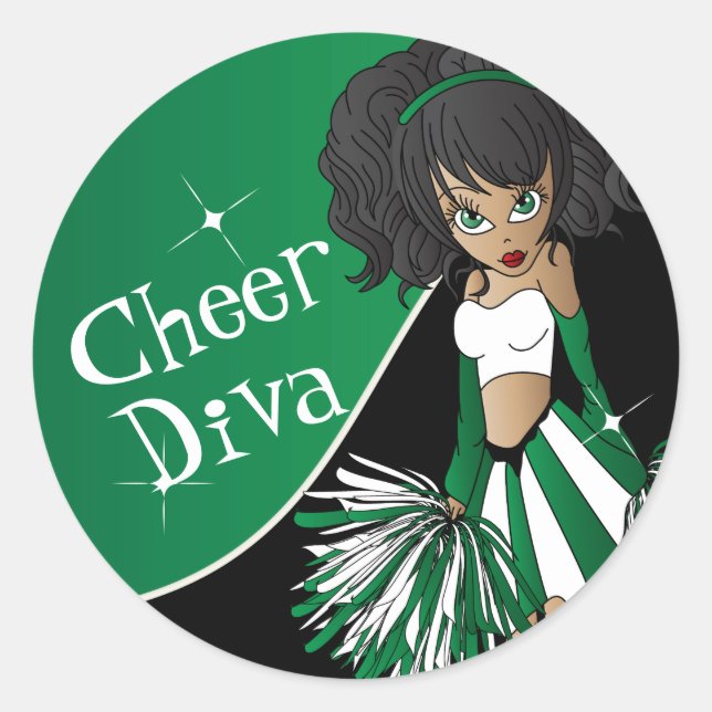 Cheer Diva Girl 📣 Cheerleader in Green Runder Aufkleber (Vorderseite)