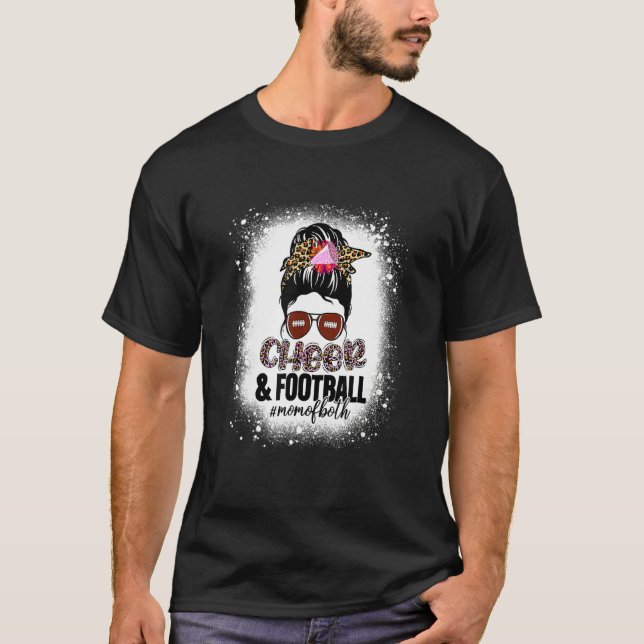 Cheer Football Cheerleading Mom Of Both Messy Hair T-Shirt (Vorderseite)