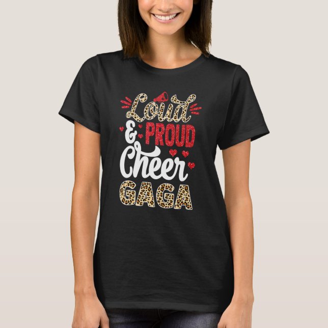 Cheer Gaga Biggest Fan Leopard Print And Pom Pom T-Shirt (Vorderseite)