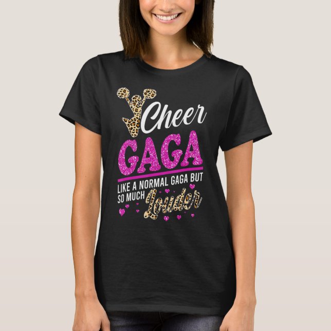 Cheer Gaga Größte Fan Leopard Print und Pom Pom T-Shirt (Vorderseite)