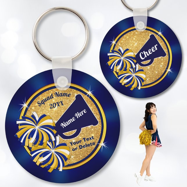 Cheer Gift Ideen Wettbewerb oder Cheer Favoriten Schlüsselanhänger (Cheap, Cheerleading Souvenirs. Cheer squad gift ideas or Cheerleading Championship Gifts. Blue Gold.)