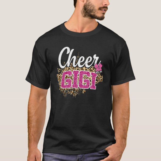 Cheer Gigi Größte Fan Leopard Print und Pom Pom 1 T-Shirt (Vorderseite)