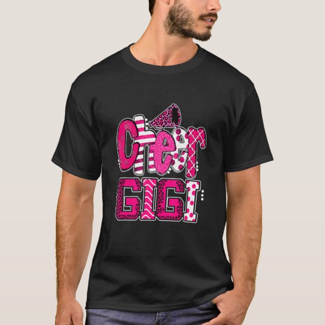 Cheer Gigi Größte Fan Leopard Print und Pom Pom T-Shirt (Vorderseite)