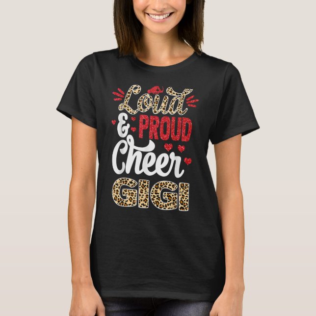 Cheer Gigi Größte Fan Leopard Print und Pom Pom T-Shirt (Vorderseite)