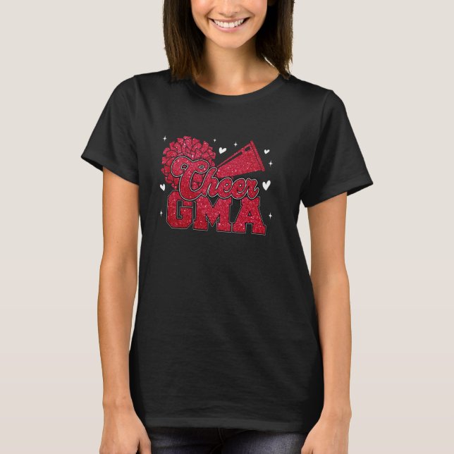 Cheer Gma Grandma Größter Fan Cheerleader Red Blac T-Shirt (Vorderseite)