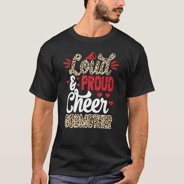 Cheer Godmutter Größter Fan Leopard Print und Pom T-Shirt (Vorderseite)