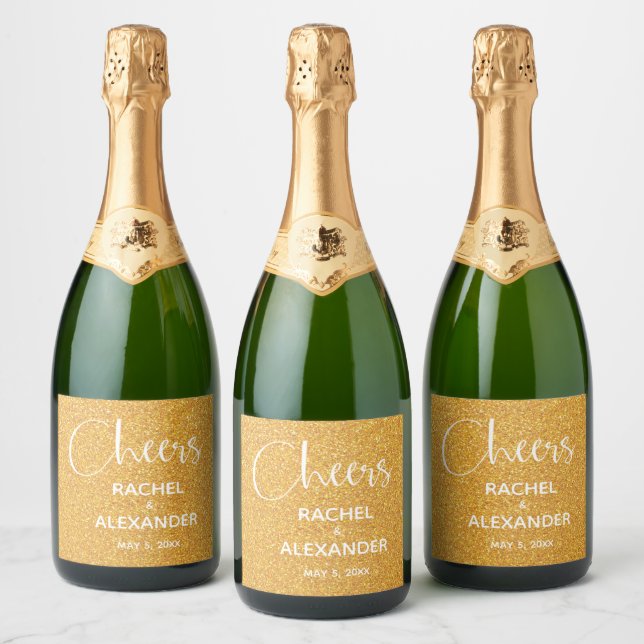 CHEER Gold Glitzer Wedding Sparkling Wine Labels (Flaschen)
