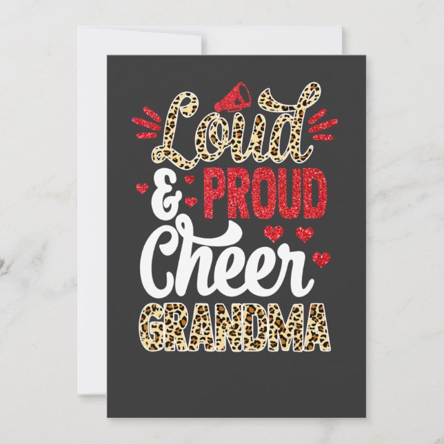 Cheer Grandma Biggest Fan Leopard Print And Pom Po Einladung (Vorderseite)