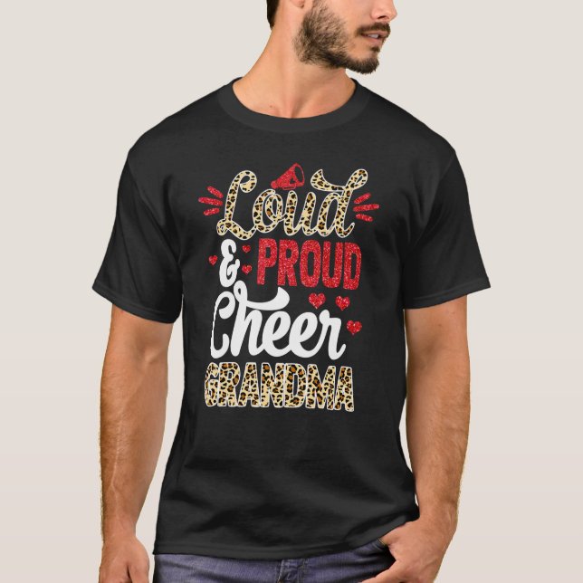Cheer Grandma Biggest Fan Leopard Print And Pom Po T-Shirt (Vorderseite)