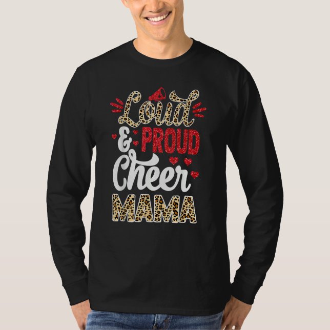 Cheer Mama Biggest Fan Leopard Print And Pom Pom T-Shirt (Vorderseite)