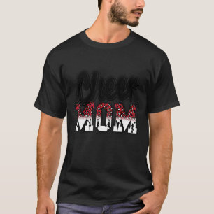 Cheer Mama Black Red Leopard Letters Cheer Pom Pom T-Shirt