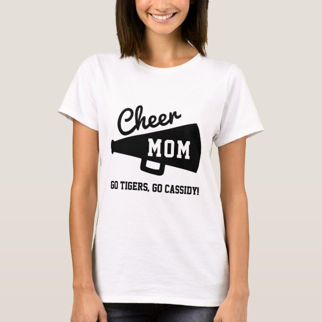 Cheer Mama Cheerleader Custom Team & Name Grau T-Shirt (Vorderseite)