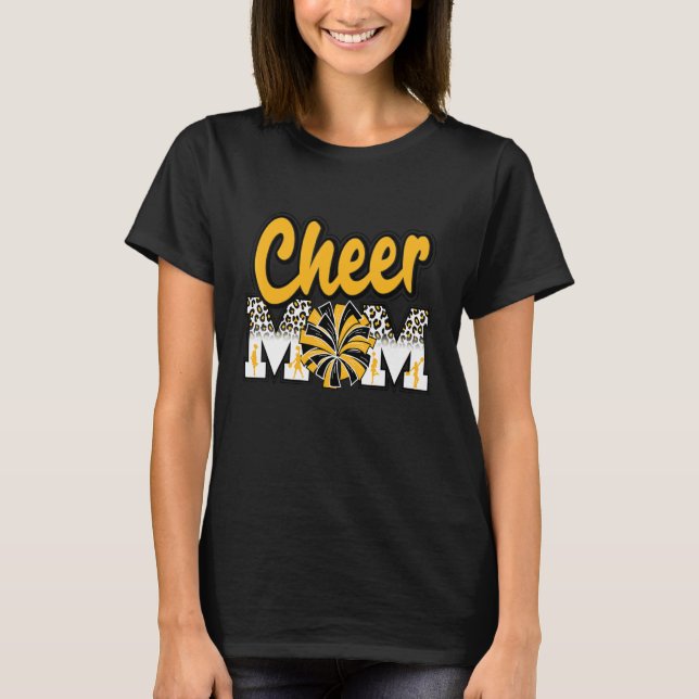 Cheer Mama Gelbe Goldleoparden Buchstaben Cheer Po T-Shirt (Vorderseite)