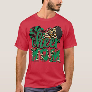 Cheer Mama Green Leopard Cheer Poms & Megaphone T-Shirt