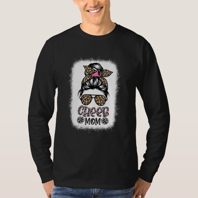 Cheer Mama Leopard Messy Bun Cheerleader Bleached T-Shirt (Vorderseite)