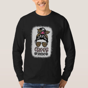 Cheer Mama Leopard Messy Bun Cheerleader Bleached T-Shirt