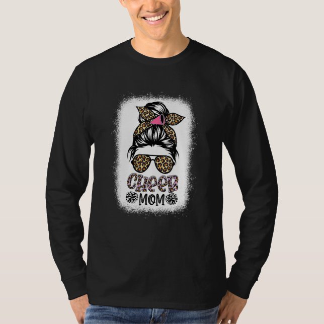Cheer Mama Leopard Messy Bun Cheerleader Bleached T-Shirt (Vorderseite)