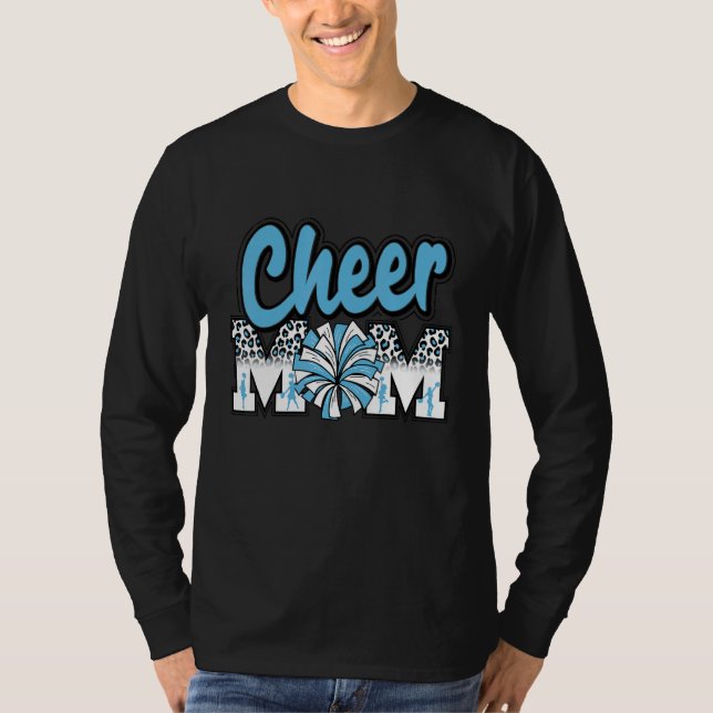 Cheer Mama Light Blue Leopard Buchstaben Cheer Pom T-Shirt (Vorderseite)