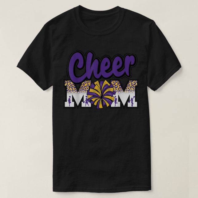 Cheer Mama Lila Goldleopard-Briefe Cheer Pom Po T-Shirt (Design vorne)