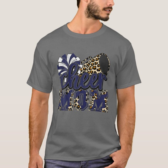 Cheer Mama Navy Leopard Cheer Poms T-Shirt (Vorderseite)