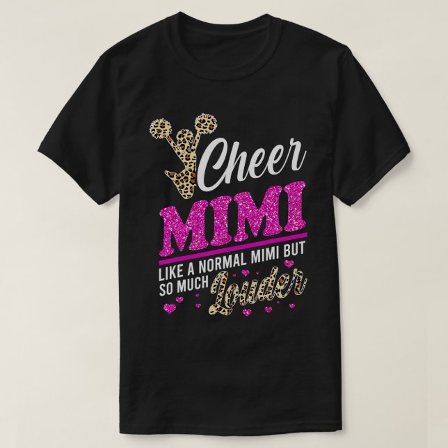 Cheer Mimi größte Fan Leopard Print und Pom Pom T-Shirt (Design vorne)